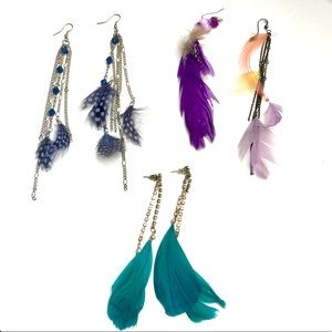 Feathered earrings - set of 3